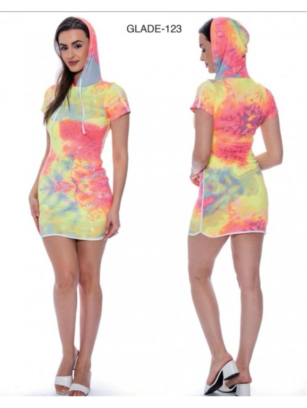 True Rock Hooded Mini Dress - Tie-dye  - Large